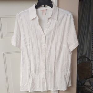 White Stag White Short Sleeve Textured Button-Down Shirt